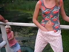 Outdoor blowjob and jilling off