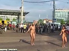 Hot Agnes and crazy Linda naked on public streets