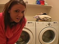 Horny Teen Riding A Dildo On Top Of A Washing Machine