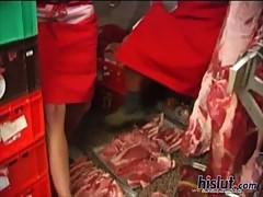 Cecile takes butcher cock